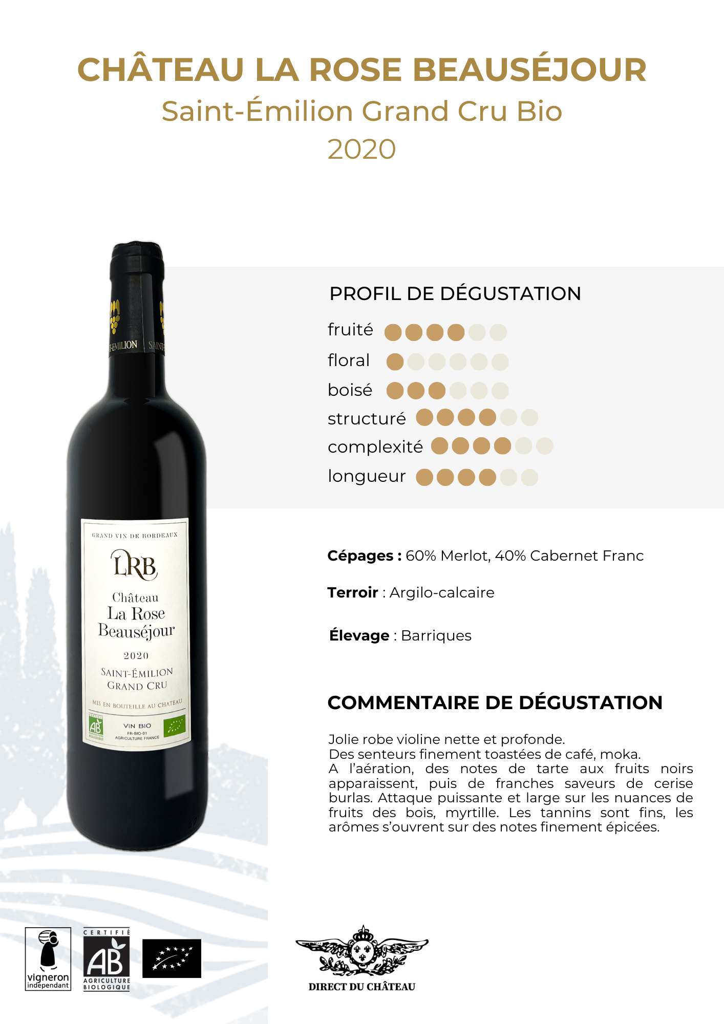 Château La Rose Beauséjour 2020 - Saint-émilion Grand cru Bio