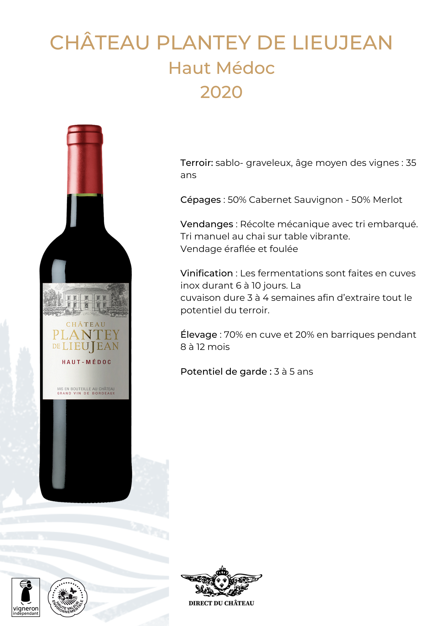 Château Plantey de Lieujean - Haut Médoc 2020 rouge