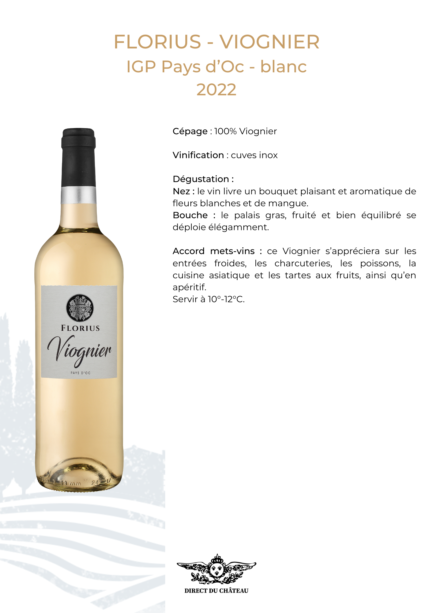 FLORIUS, Viognier - IGP Pays d'Oc 2022 blanc