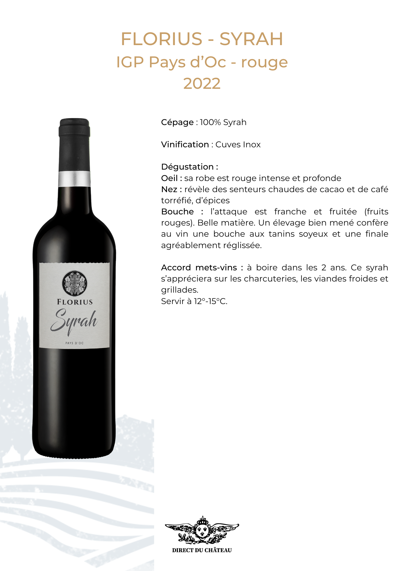 FLORIUS, Syrah - IGP Pays d'Oc 2022 rouge