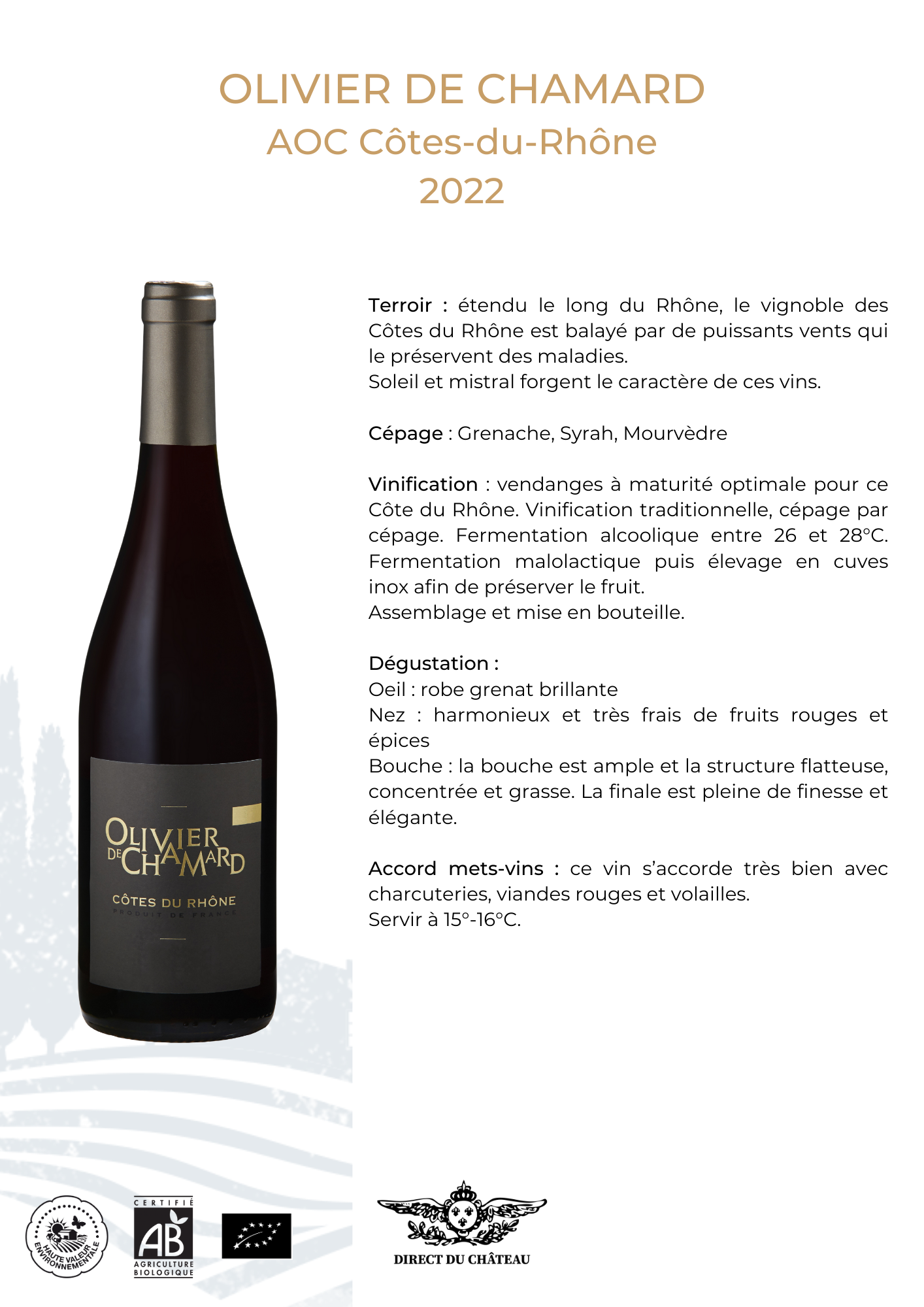 Olivier de Chamard - Côtes du Rhône 2022 rouge