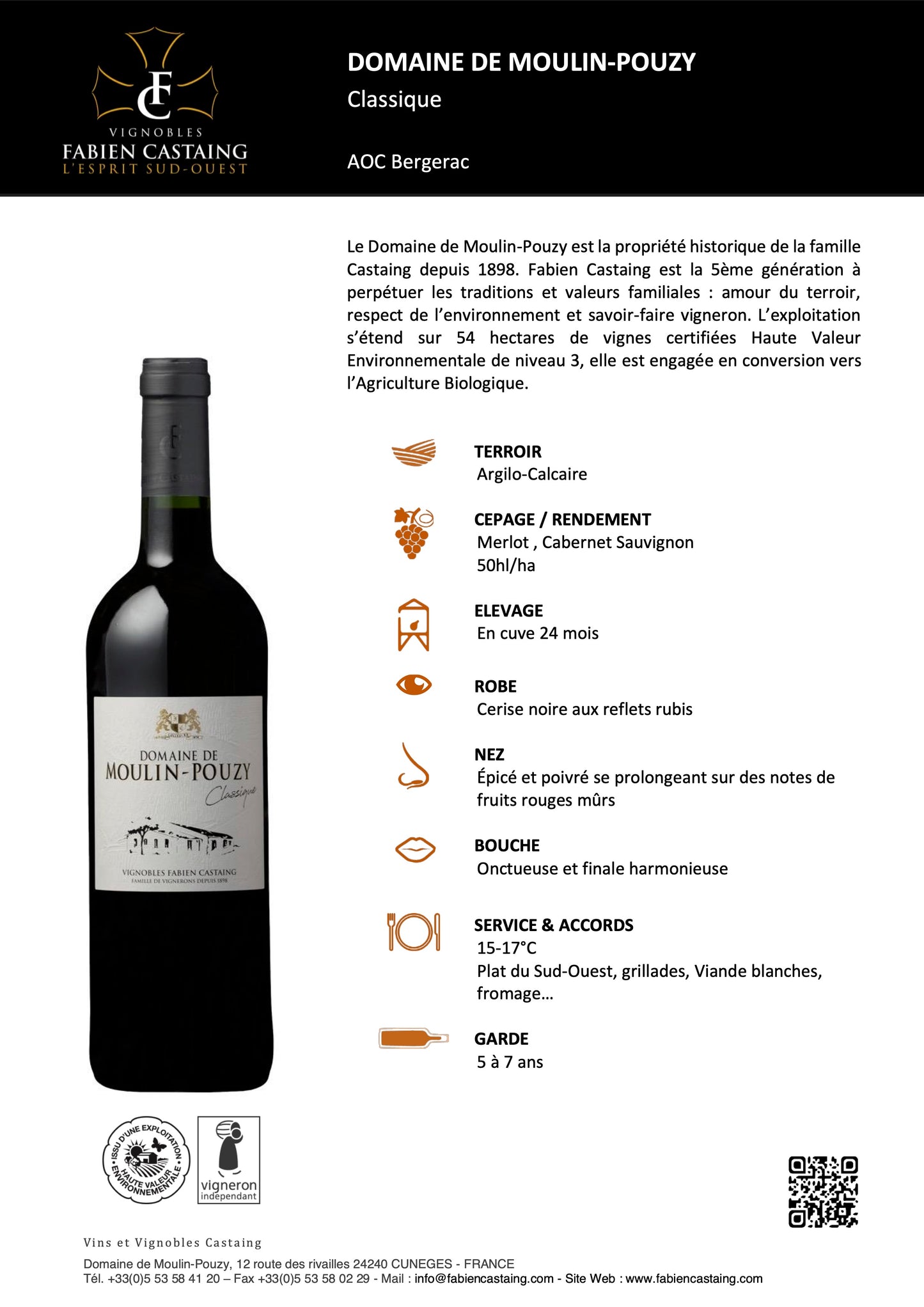 Domaine de Moulin-Pouzy Tradition Bergerac rouge 2019