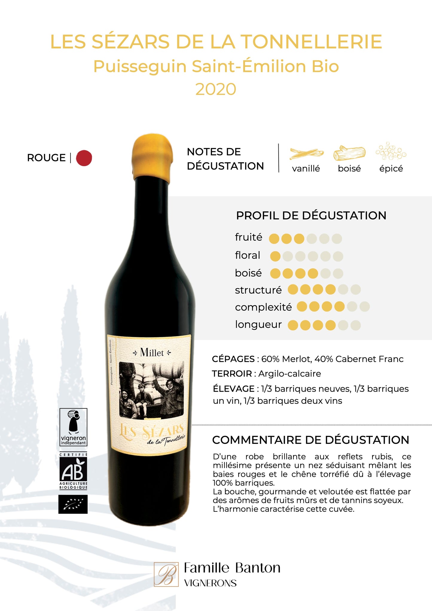 Les Sézars de la tonnellerie - Puysseguin Saint-émilion Bio