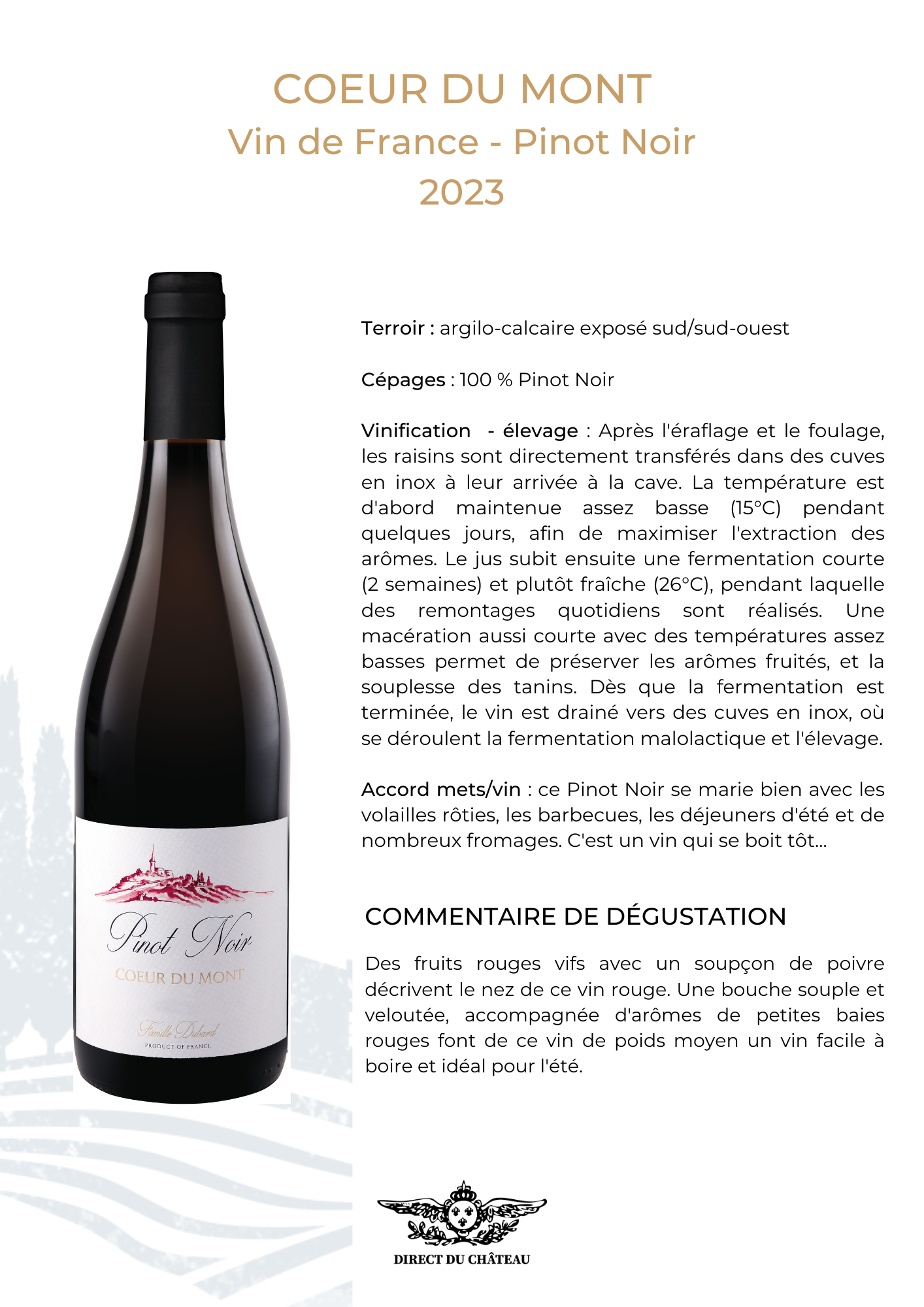 Cœur du Mont - Pinot Noir 2023 Vin de France rouge