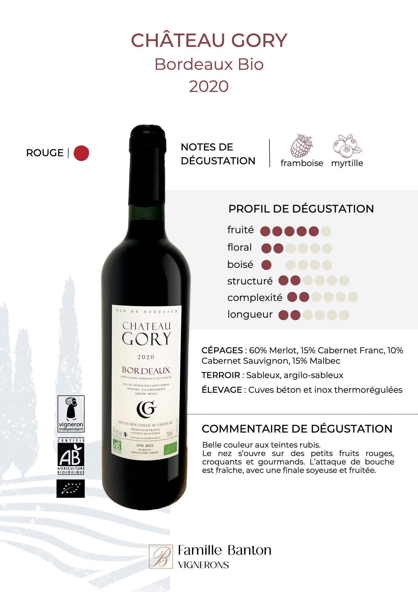 Château Gory Bordeaux Bio 2021 rouge